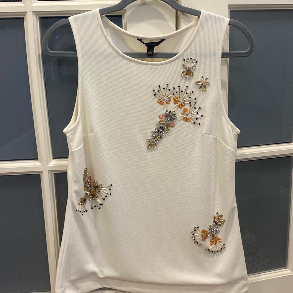 NWT Banana Republic beaded top. Color is cream with rhinestone’s & sequins.